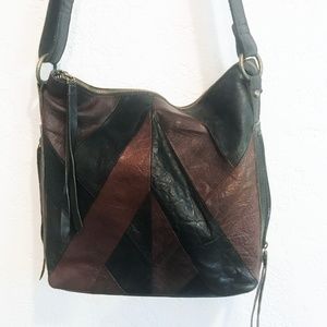 Lucky Brand Brown & Black Pieced Cross Body Bag